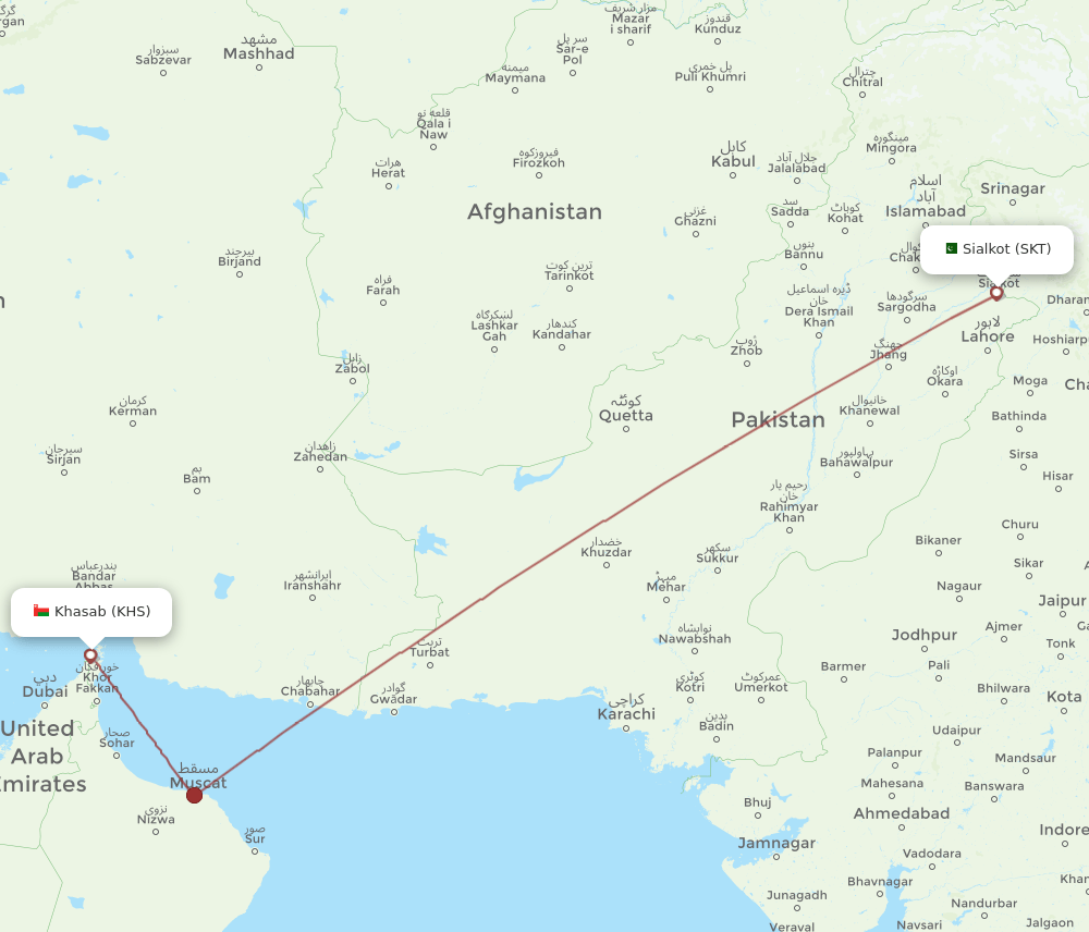 KHS to SKT flights and routes map