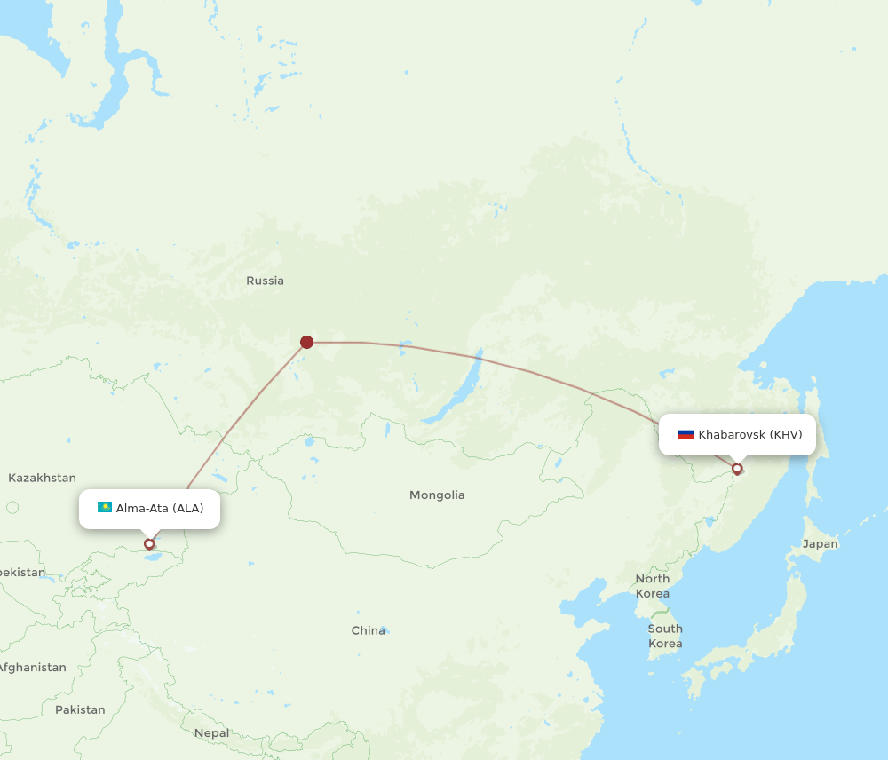 Almaty - Khabarovsk route map and flight paths