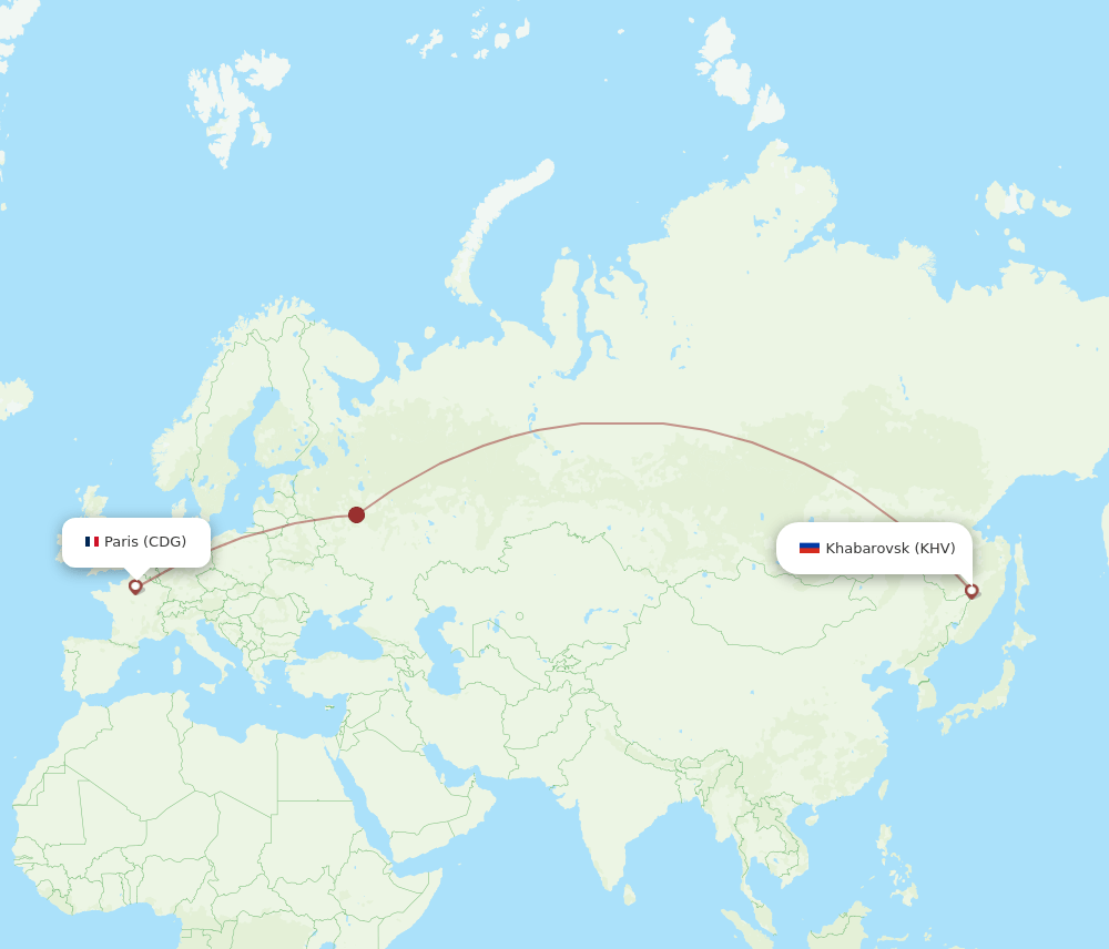 Khabarovsk - Paris route map and flight paths