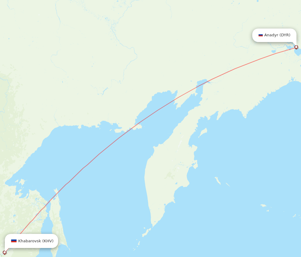 Khabarovsk - Anadyr route map and flight paths