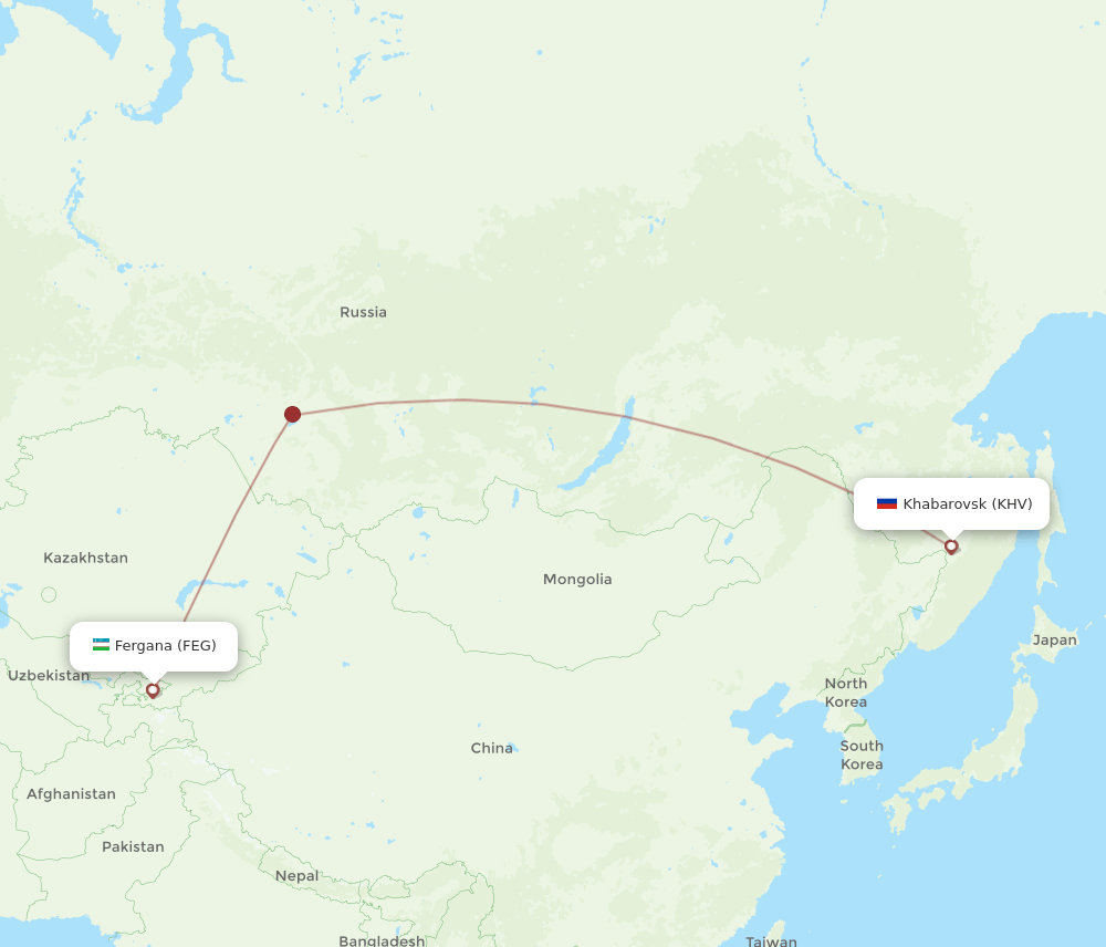 Khabarovsk - Fergana route map and flight paths