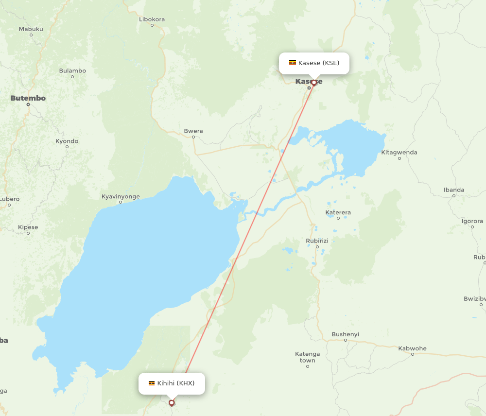 Kihihi - Kasese route map and flight paths