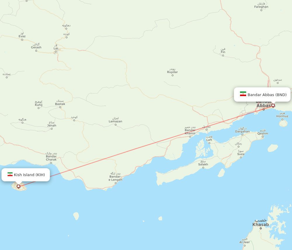 Kish Island - Bandar Abbas route map and flight paths