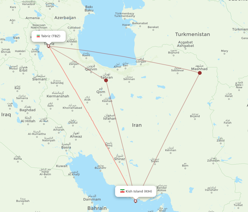 KIH to TBZ flights and routes map