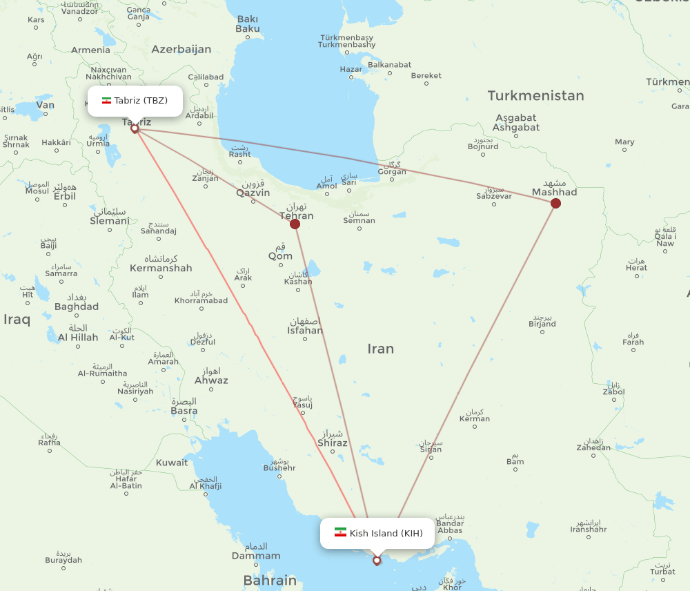 KIH-TBZ flight routes