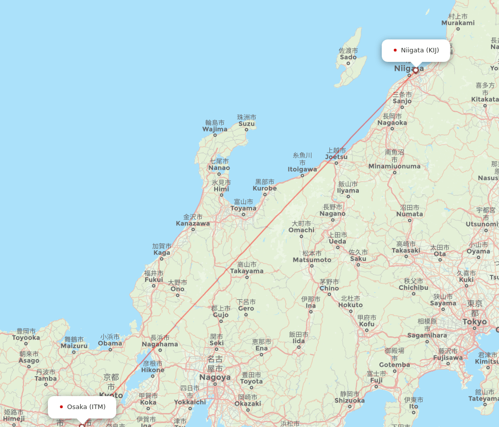 Niigata - Osaka route map and flight paths