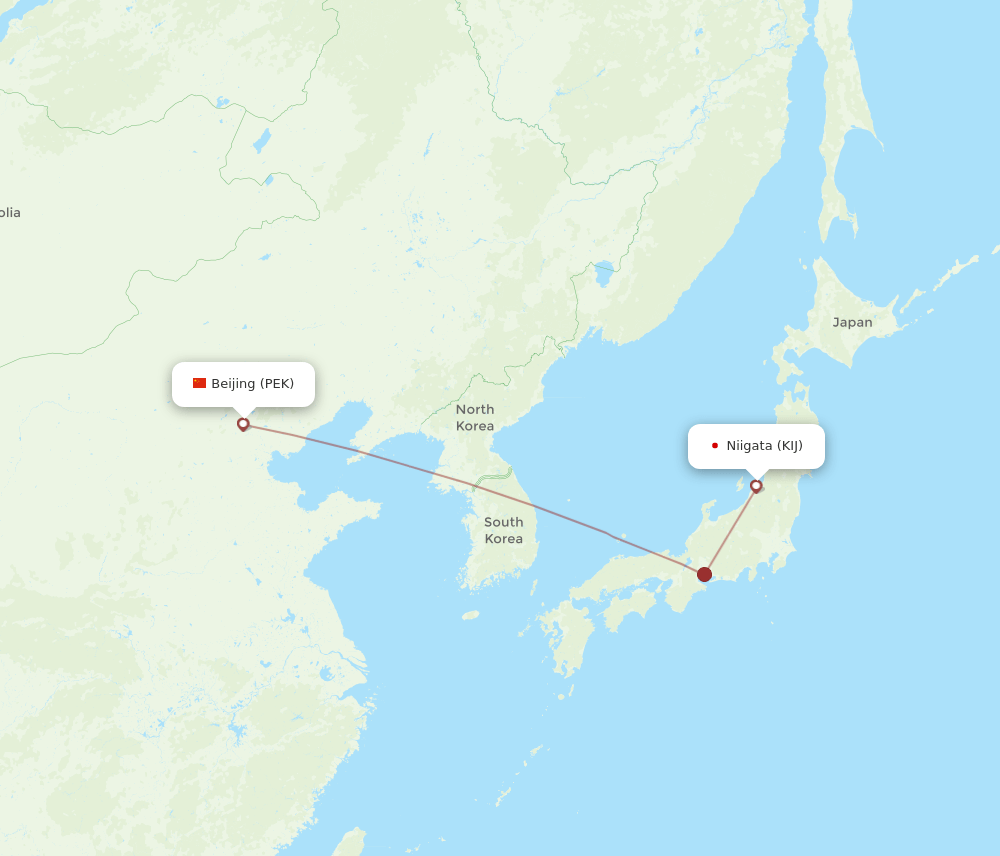 Beijing - Niigata route map and flight paths