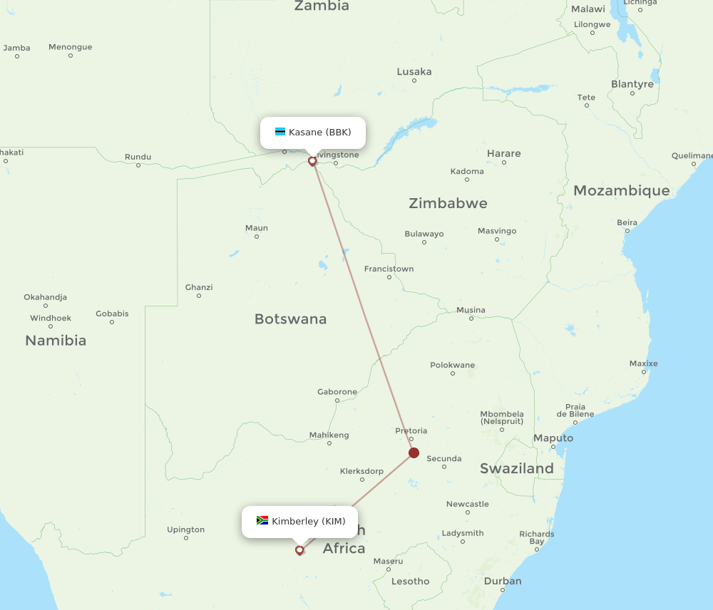 KIM to BBK flights and routes map