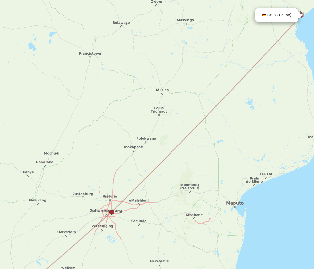 Beira - Kimberley route map and flight paths
