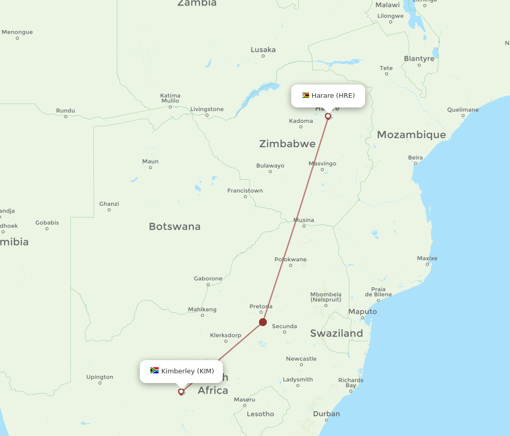 KIM to HRE flights and routes map