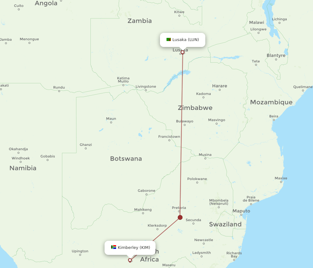 KIM to LUN flights and routes map