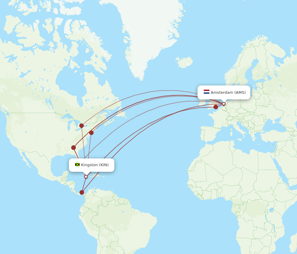 KIN-AMS flight routes