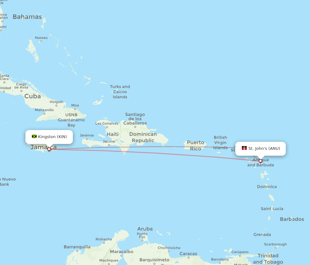 KIN-ANU flight routes
