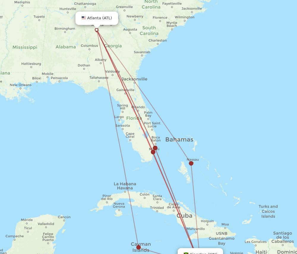 KIN to ATL flights and routes map