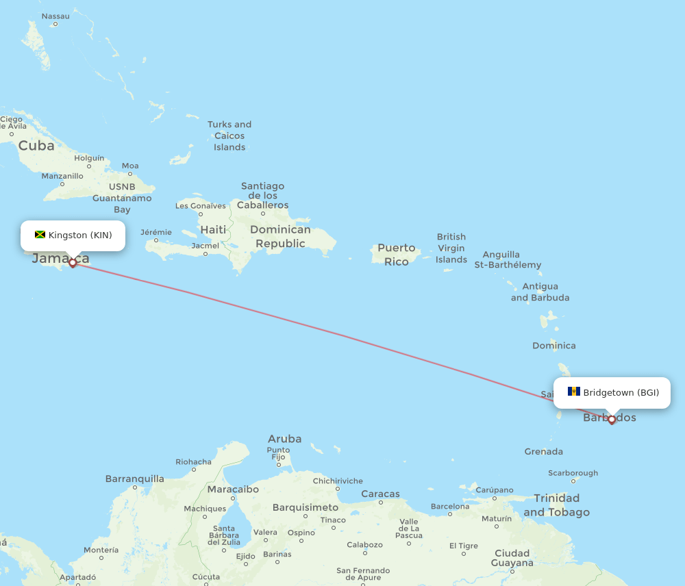 KIN to BGI flights and routes map