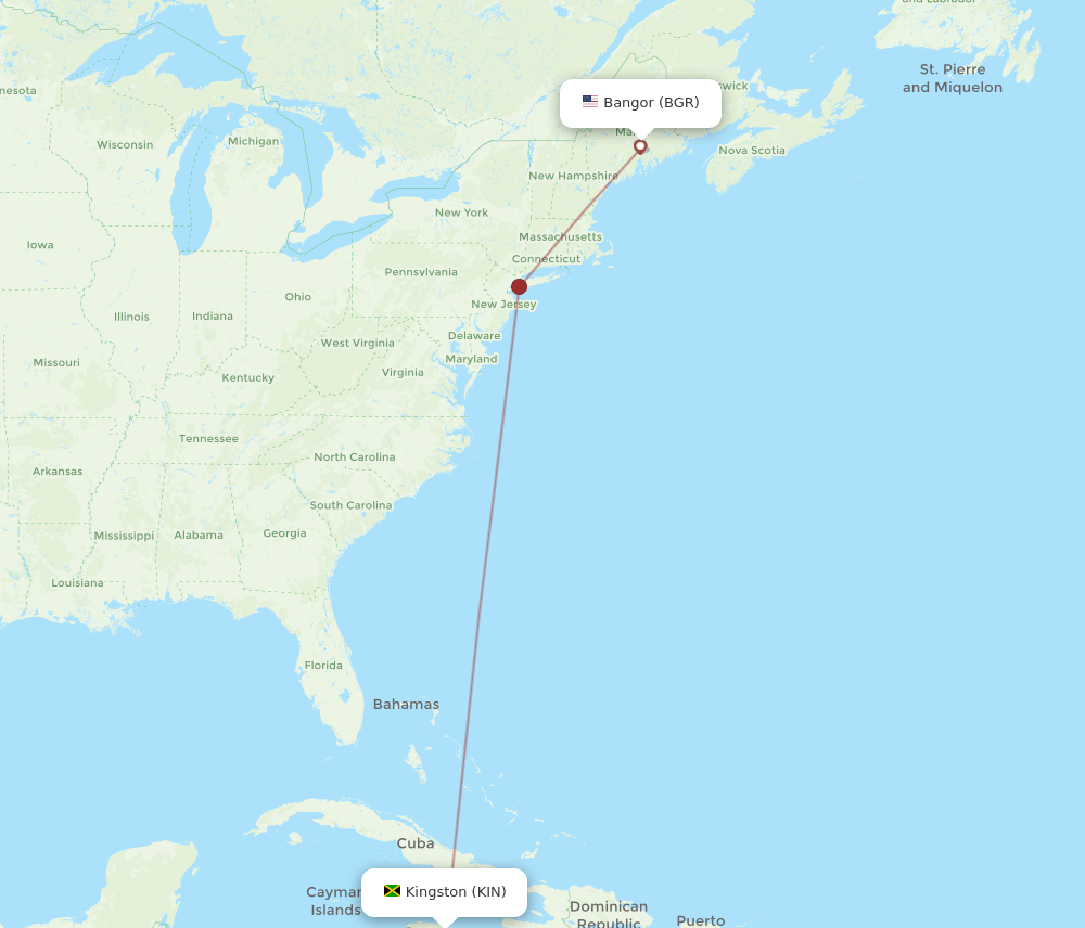 KIN-BGR flight routes