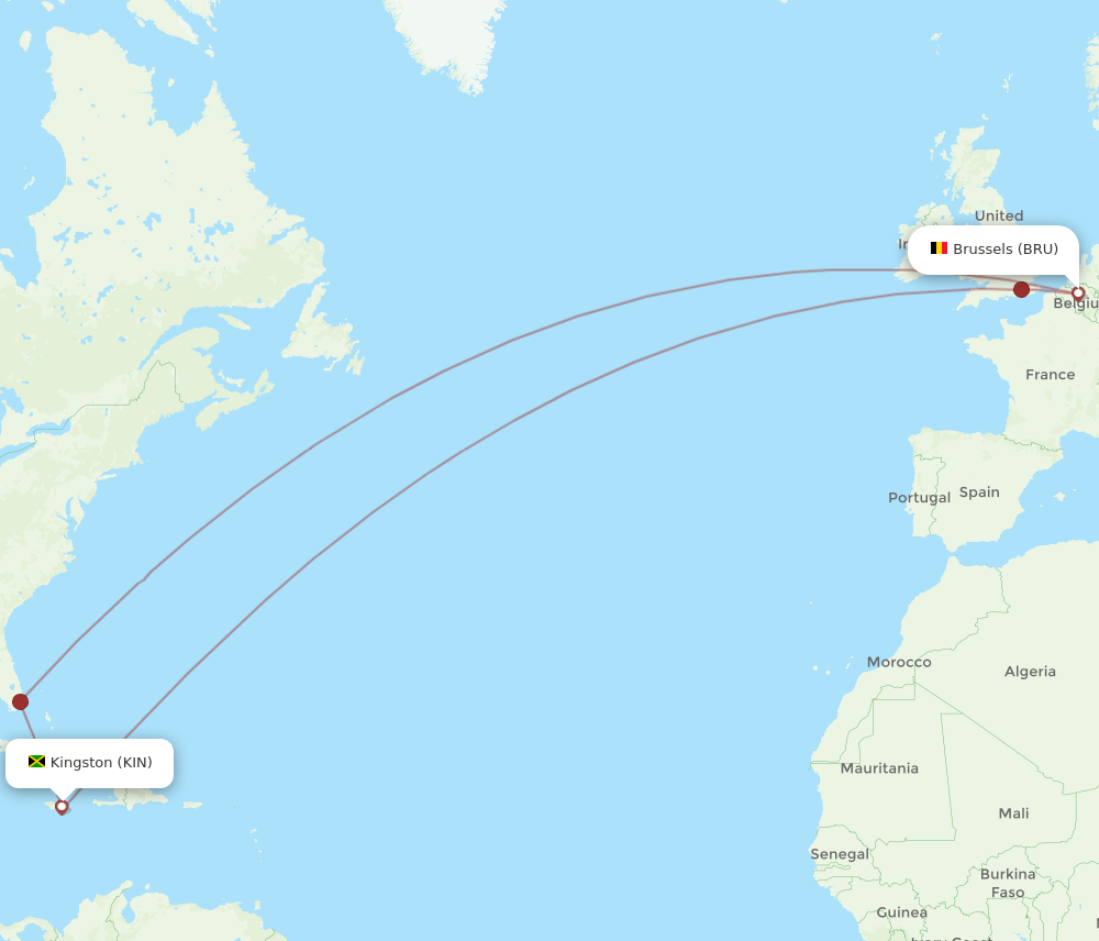 KIN-BRU flight routes