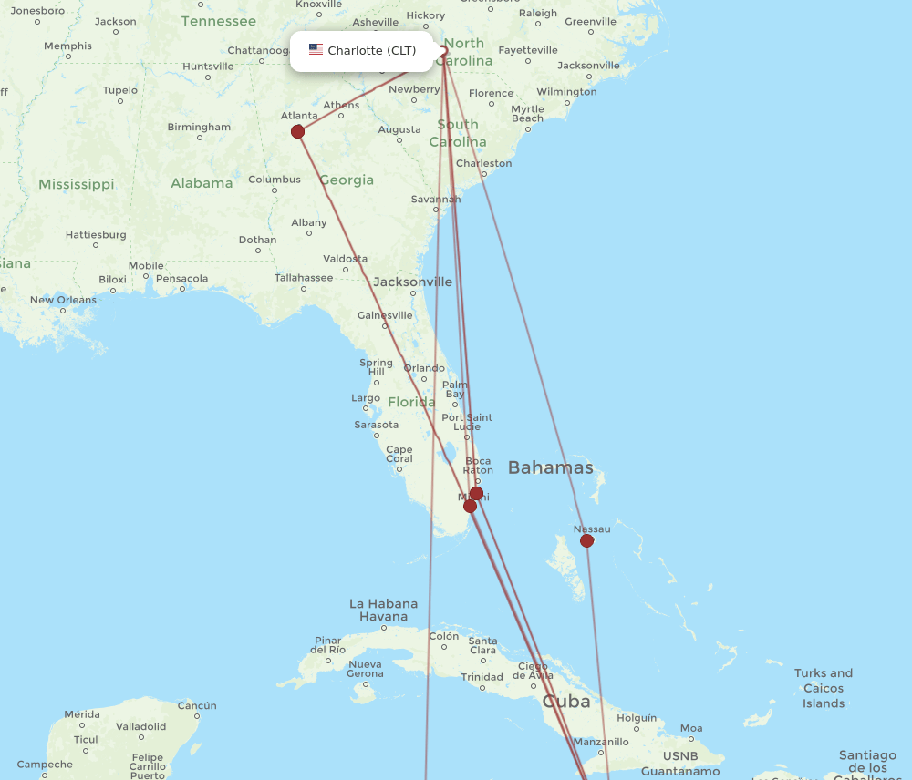 KIN-CLT flight routes