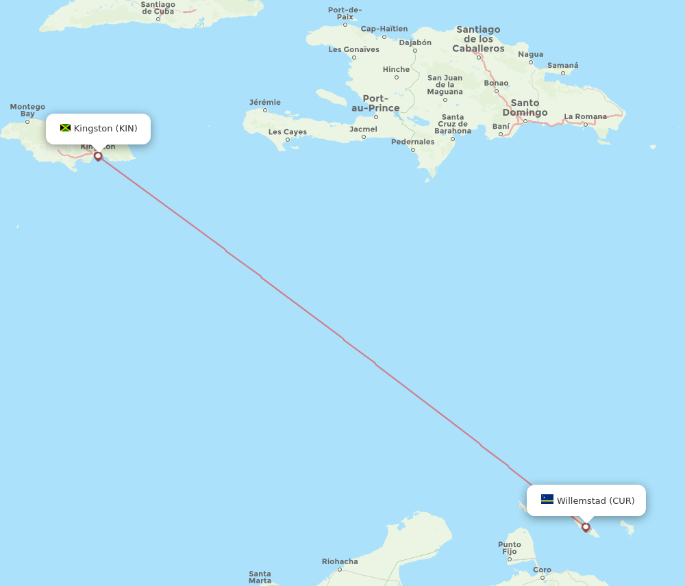 KIN to CUR flights and routes map