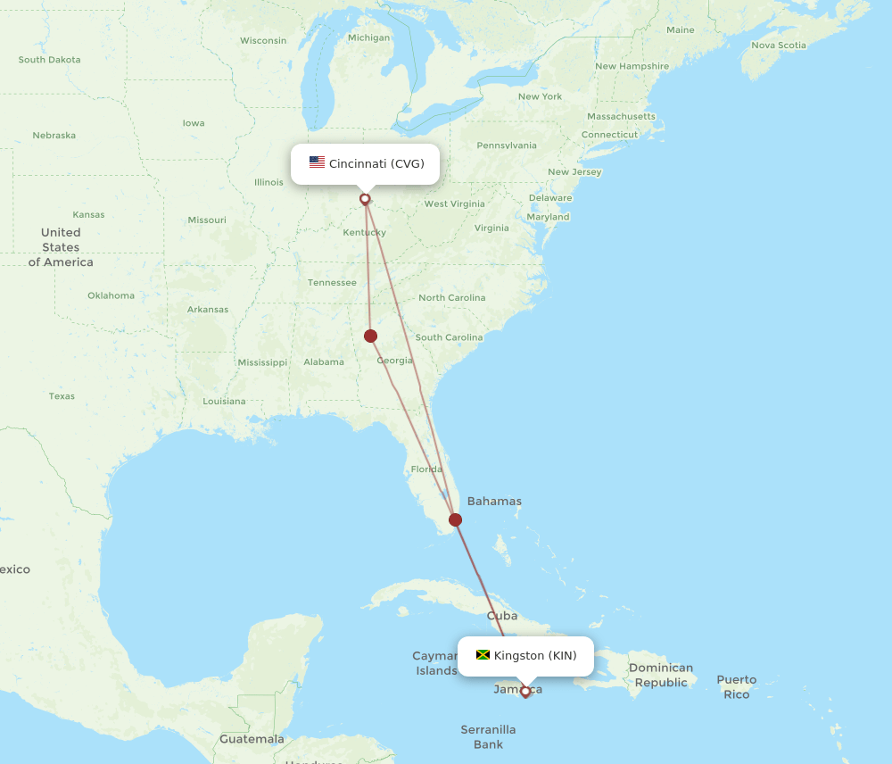KIN-CVG flight routes