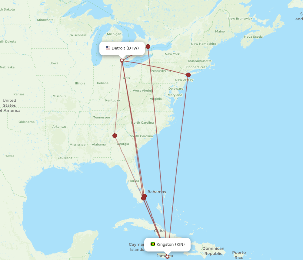 KIN-DTW flight routes