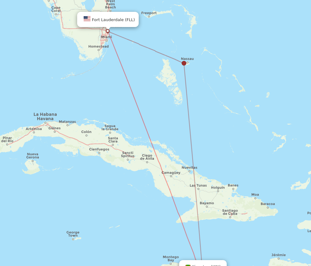 KIN to FLL flights and routes map