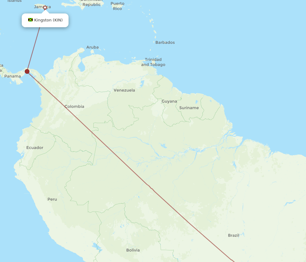 Rio De Janeiro - Kingston route map and flight paths