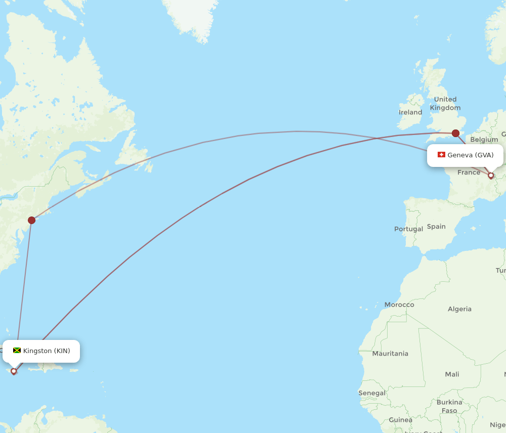 KIN to GVA flights and routes map