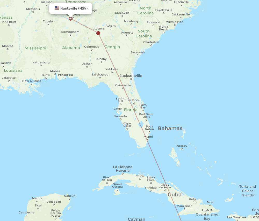 KIN to HSV flights and routes map