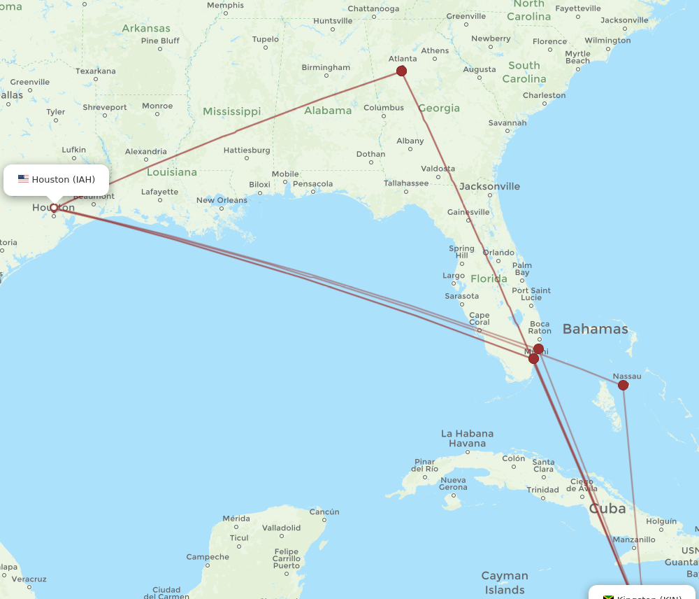 KIN-IAH flight routes