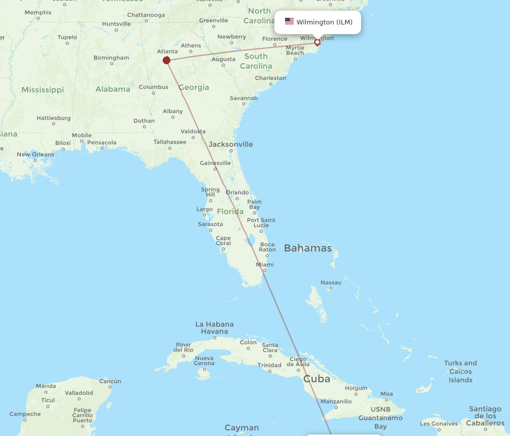 KIN to ILM flights and routes map