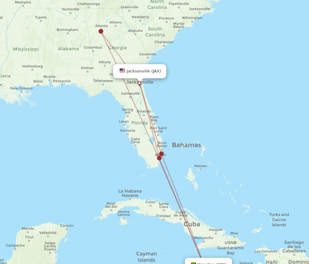 KIN-JAX flight routes