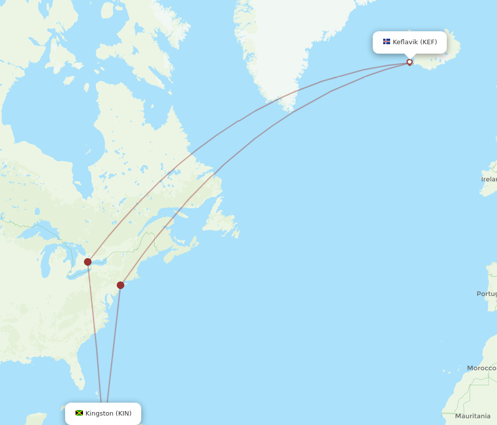 KIN-KEF flight routes