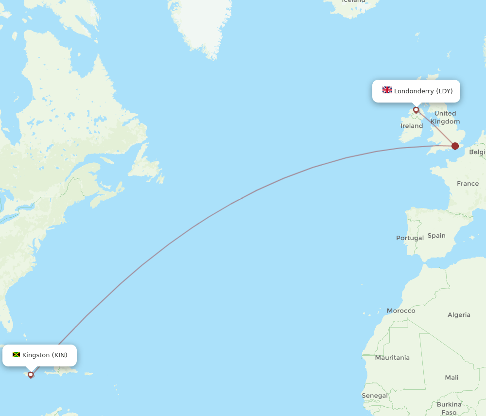 KIN-LDY flight routes