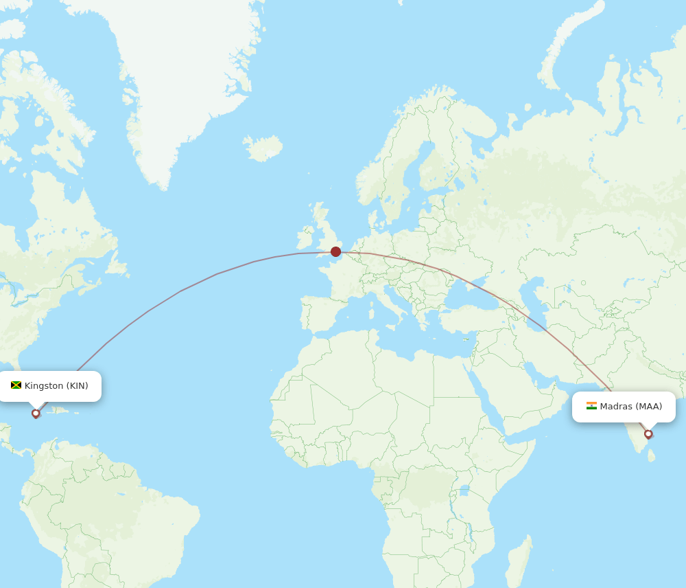 Chennai - Kingston route map and flight paths