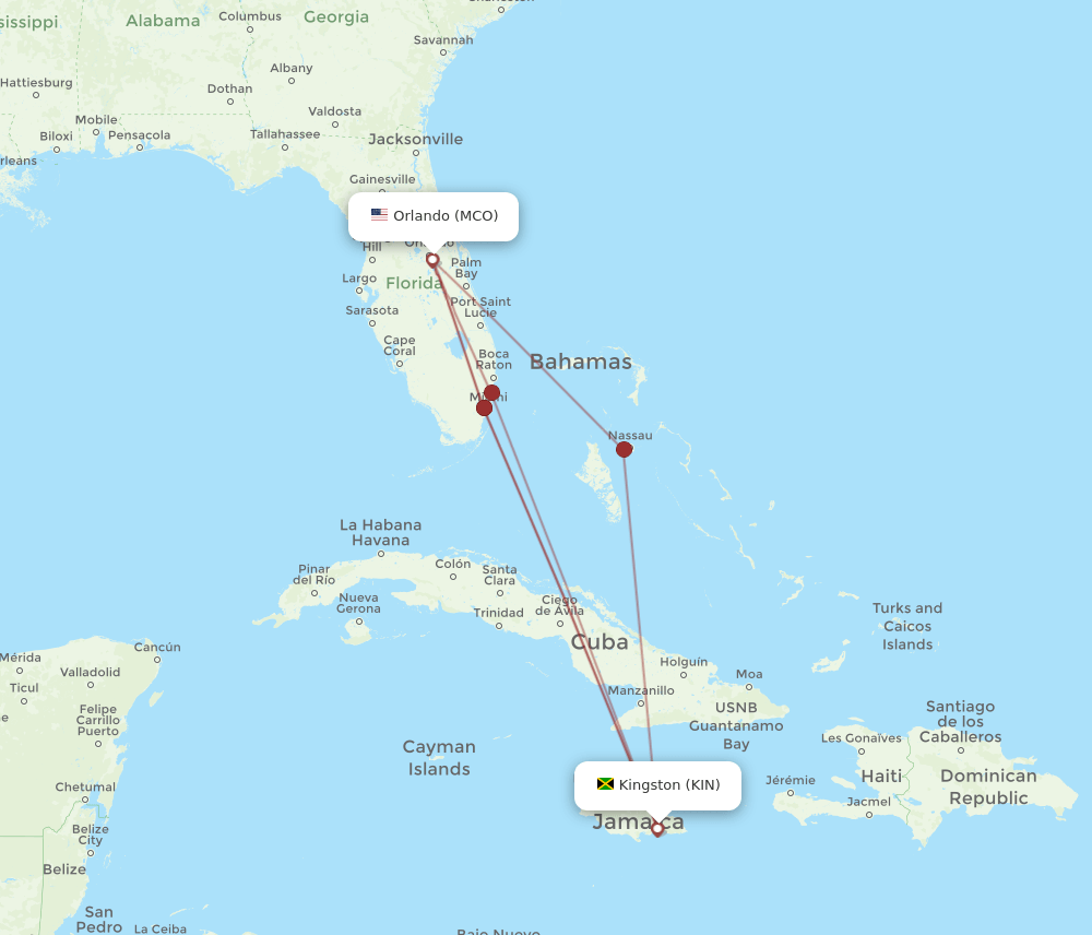 KIN-MCO flight routes