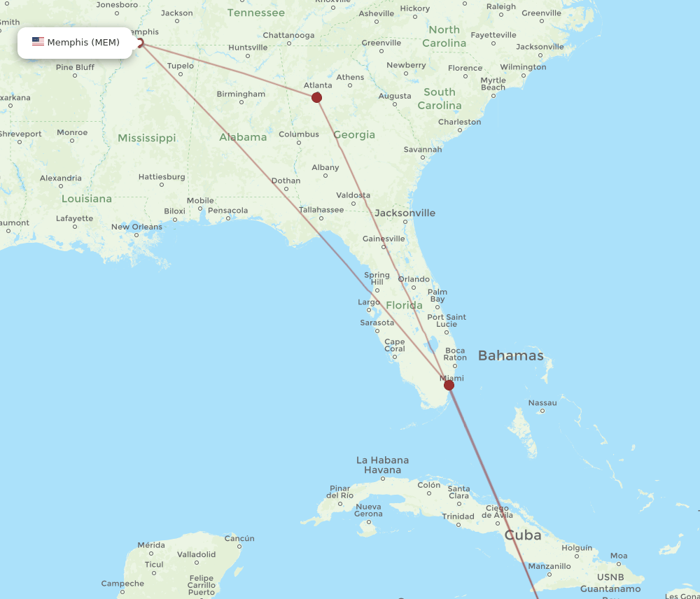 KIN to MEM flights and routes map