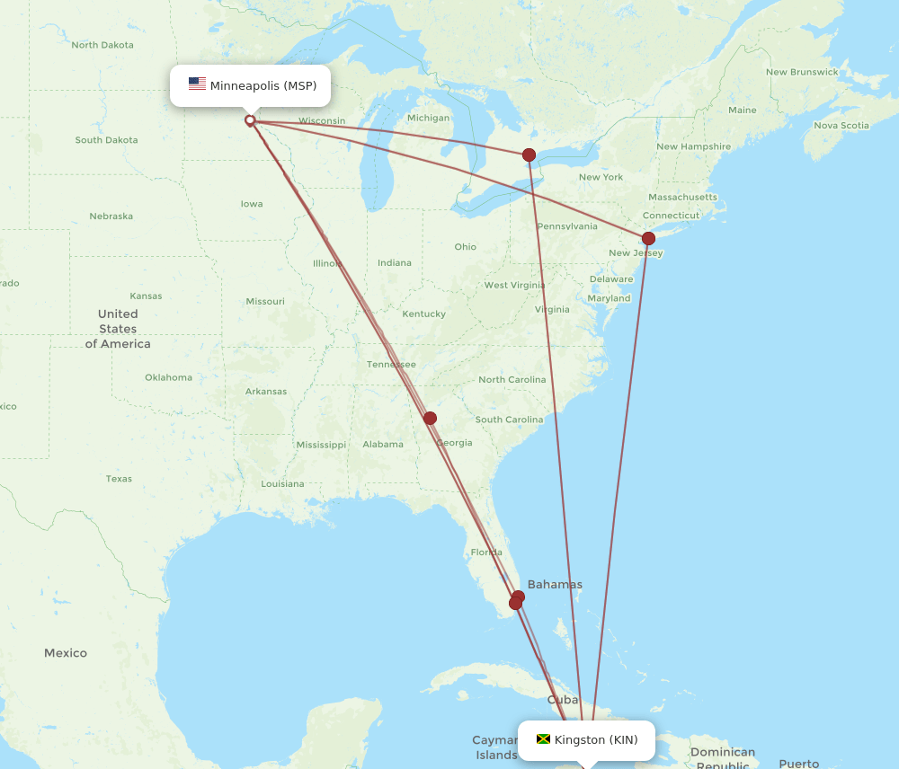 KIN-MSP flight routes