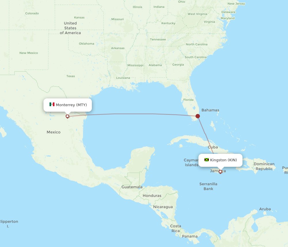 KIN to MTY flights and routes map