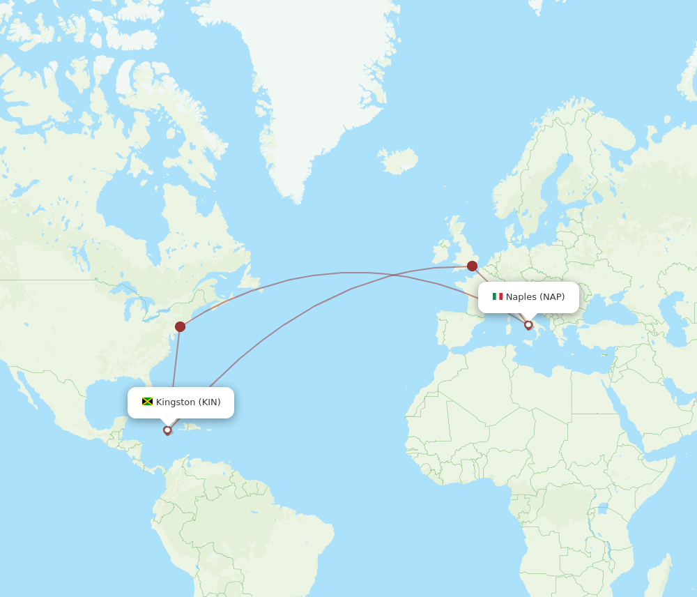 Naples - Kingston route map and flight paths