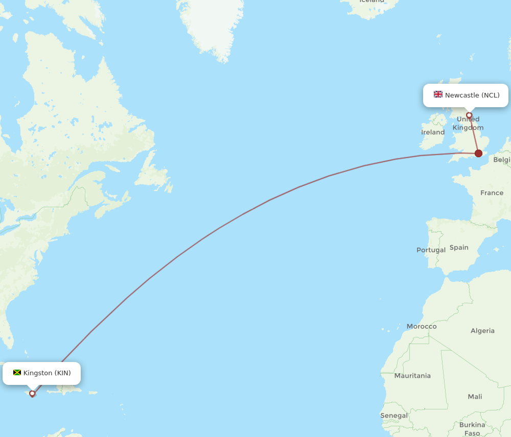 KIN-NCL flight routes