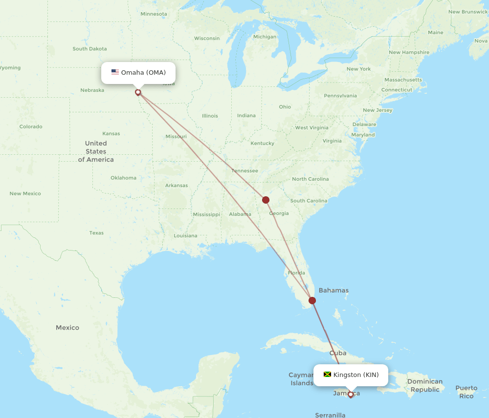 KIN-OMA flight routes
