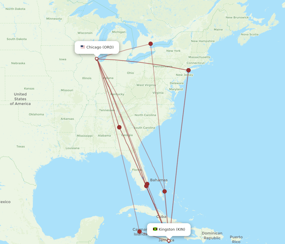 KIN-ORD flight routes