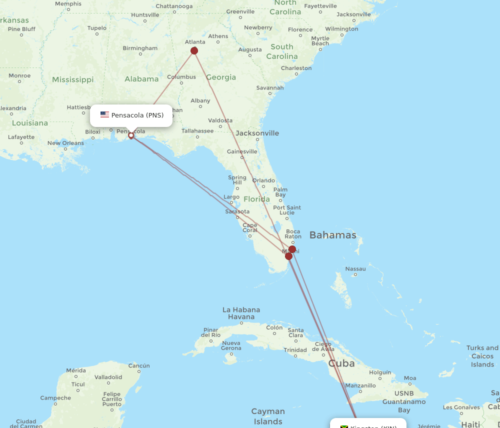 KIN to PNS flights and routes map