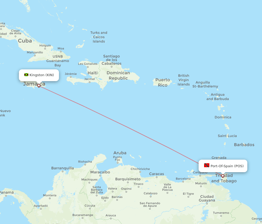 Kingston - Port Of Spain route map and flight paths