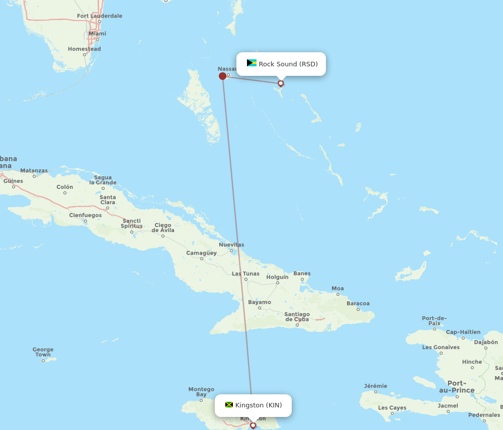 RSD to KIN flights and routes map