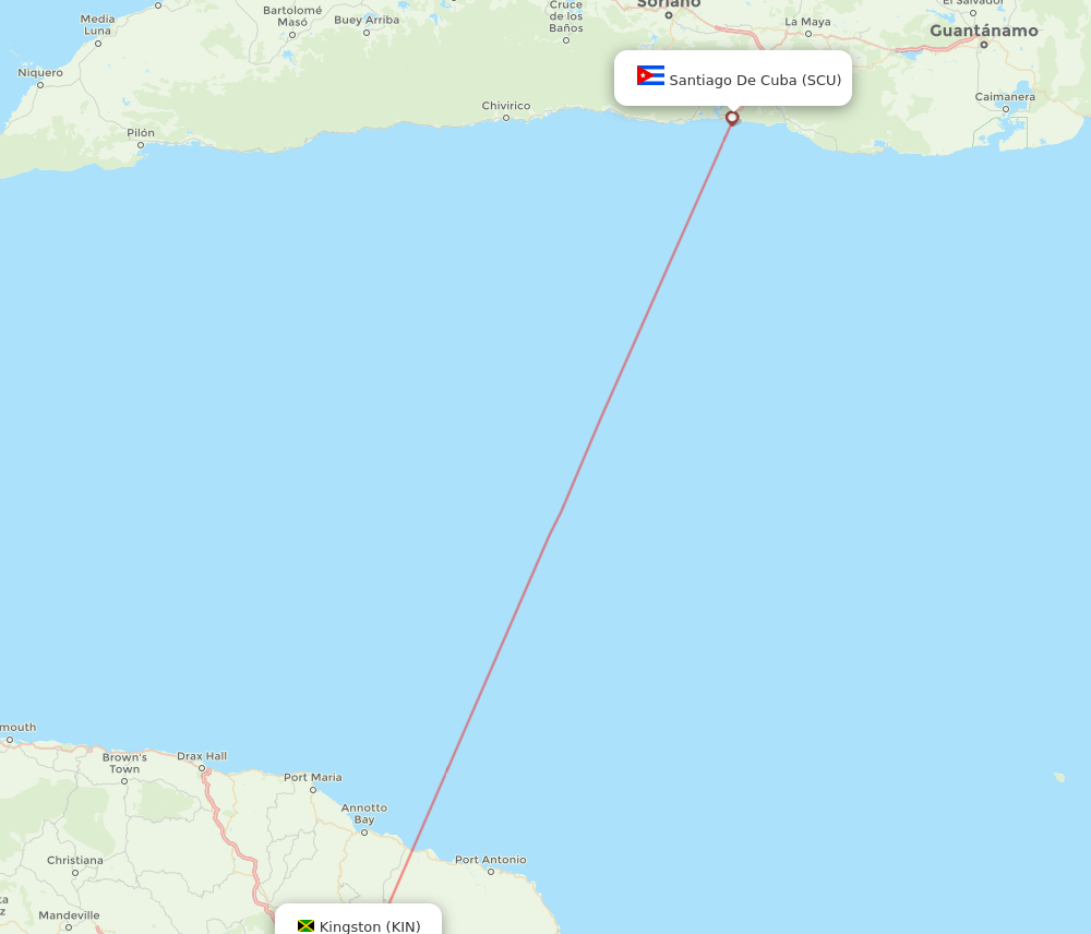 KIN to SCU flights and routes map