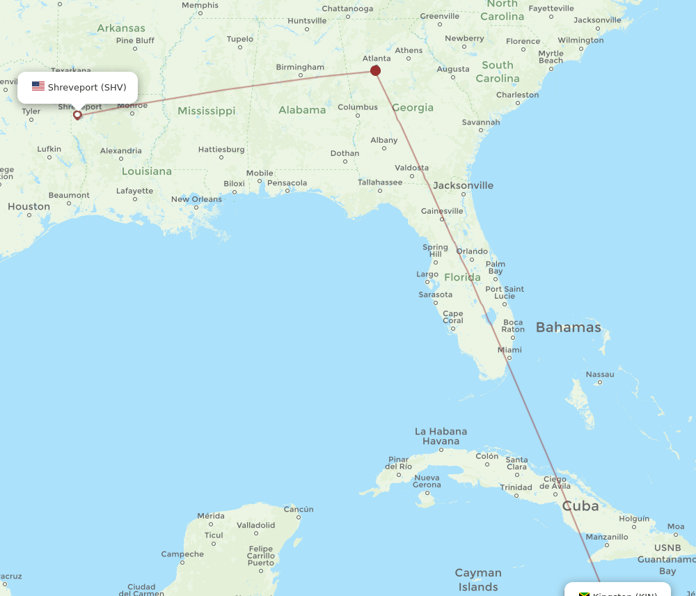 KIN-SHV flight routes