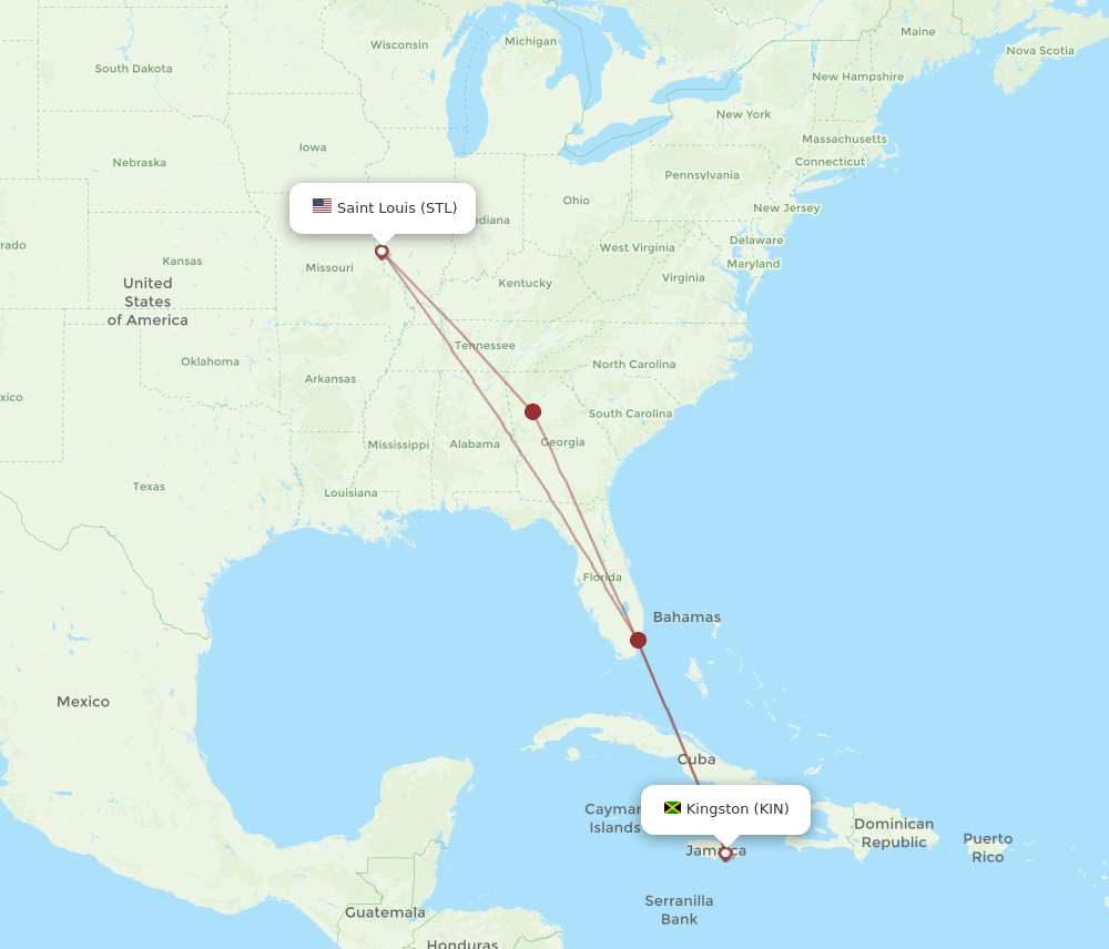 KIN-STL flight routes