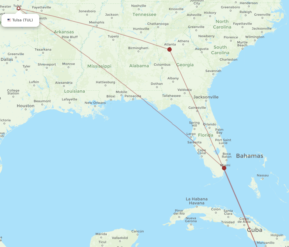 KIN-TUL flight routes